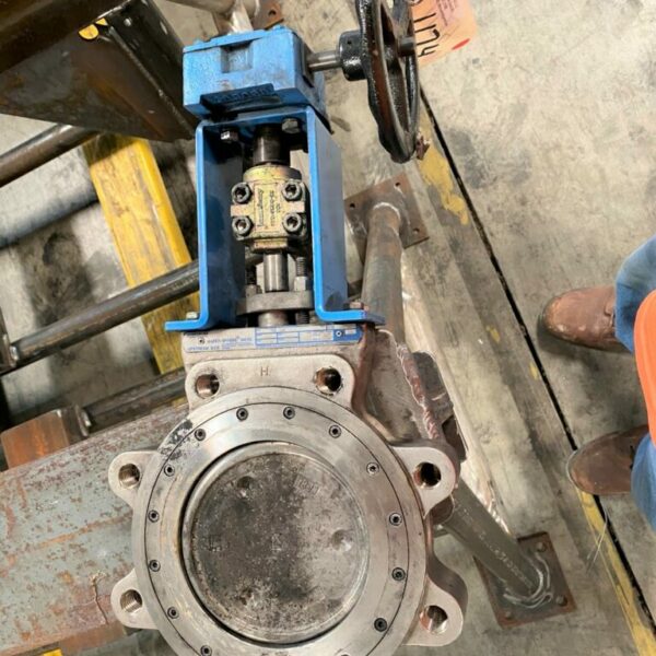 6” STAINLESS STEEL JAMESBURY WAFER-SPHERE MANUAL BUTTERFLY VALVE.