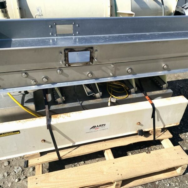 18” WIDE X 86” LONG X 5” DEEP ALLEN VIBRATING CONVEYOR WITH 10” OD OUTLET