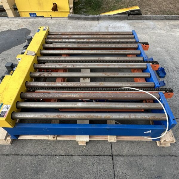 54” x 150”, ¾ HP LEWCO CHAIN DRIVEN LIVE ROLLER CONVEYOR WITH CHAIN TRANSFER CONSISTING OF THREE SECTIONS