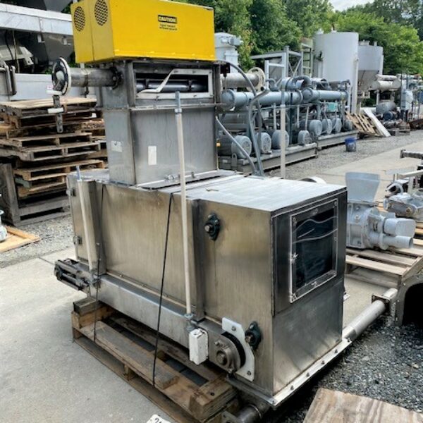 ITEM 2695-1:  21 CUBIC FOOT STAINLESS STEEL HOPPERS WITH 24” WIDE BELT FEEDERS (TWO UNITS AVAILABLE, PRICED EACH)
