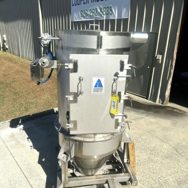 ITEM 2187: 3’ x 80” TALL AUTOMATED INGREDIENT SYSTEMS REVERSE PULSE JET STAINLESS DUST COLLECTOR, USED