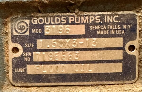 ITEM 2399-2:   15 HP GOULDS PUMP MODEL 3196 SIZE 1.50X3-13 - Image 5