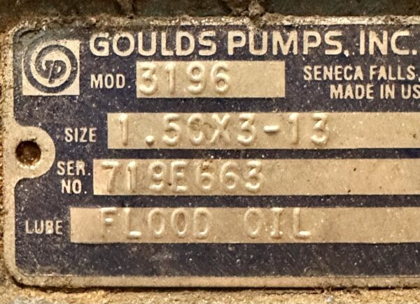 ITEM 2399-2:   15 HP GOULDS PUMP MODEL 3196 SIZE 1.50X3-13 - Image 8