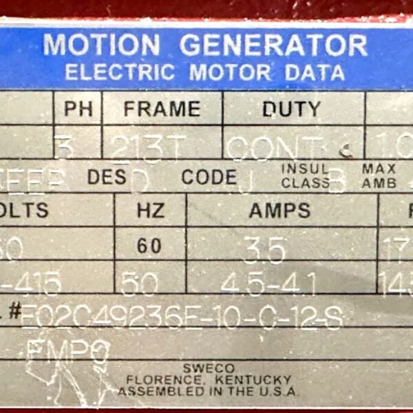 ITEM 3041: 2.5 HP SWECO MOTION GENERATOR ELECTRIC MOTOR FRAME 213T