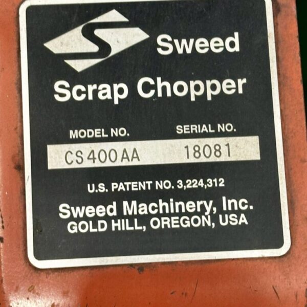 ITEM 3057:   0.75 HP SWEED SCRAP CHOPPER MODEL CS400AA SERIAL # 18081, USED