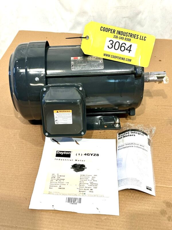ITEM 3064: 10 HP DAYTON INVERTER DUTY MOTOR MODEL 4GYZ8 FRAME 215T;  UNUSED