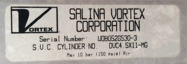 ITEM 2033: 4.5" BORE x 11.5" STROKE UNUSED SALINA VORTEX KNIFE GATE CYLINDER, UNUSED - Image 3