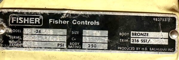 ITEM 2399-8:   1” FISHER CONTROLS MODEL 32-24588 - Image 5