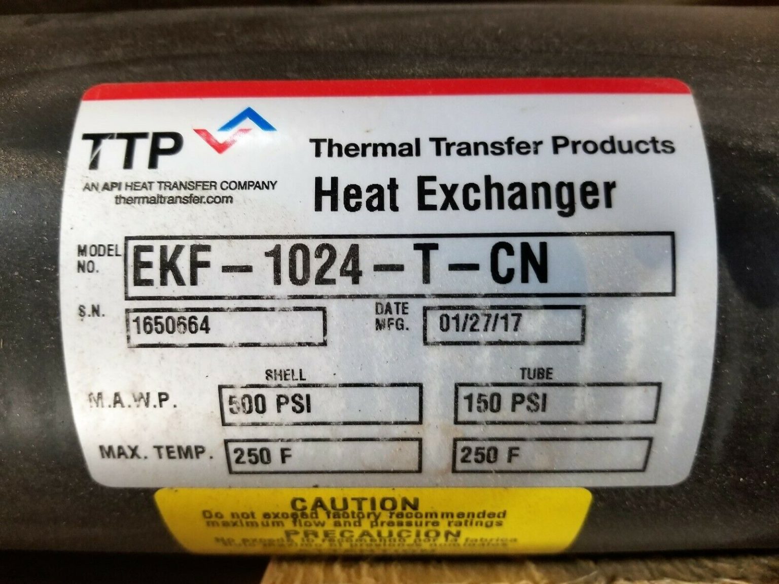 Unused THERMAL TRANSFER PRODUCTS Heat Exchanger – EKF Series – Cooper ...
