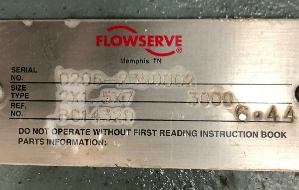 7.5 HP FLOWSERVE Size 1.5 x 1 x 7 Centrifugal Pump Type 3000 [Unused ...